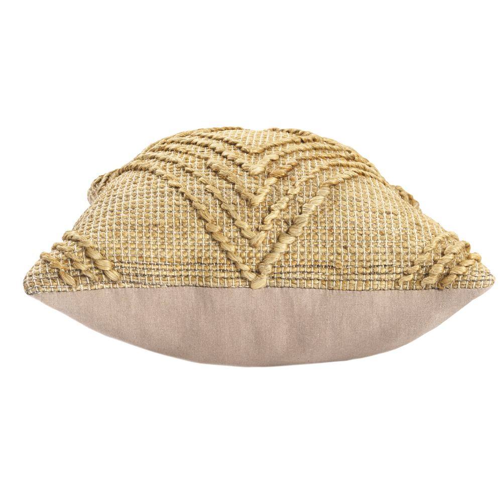 Tan Geometric Textured Hand-Woven Cotton Blend Throw Pillow