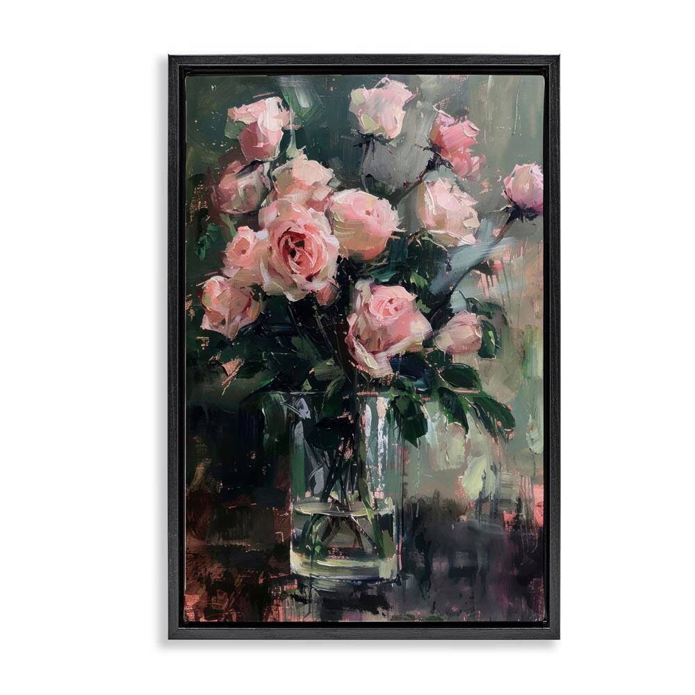 Pretty Pink Roses Vase by LSR Design Studio Black Floater Frame Nature Graphic Art Print 31 in. x 21 in. price history on PriceWatchPro