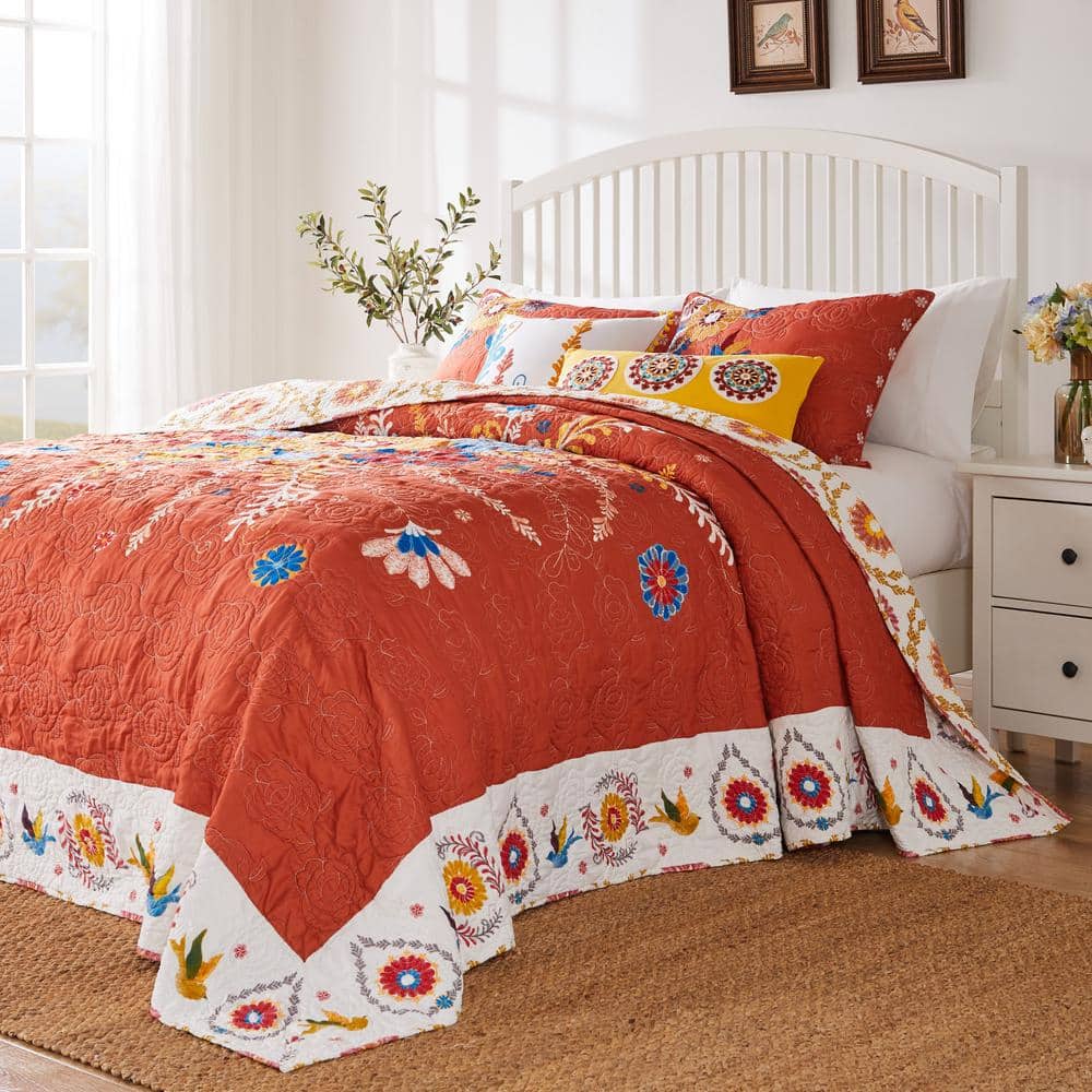 Topanga King Reversible Cotton Blend Folk Art Bedspread Set