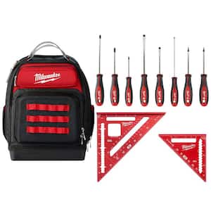 15 in. Ultimate Jobsite Backpack W/Screwdriver Set W/ 7 in. Rafter Square and 4-1/2 in. Trim Square Set (11-Piece)