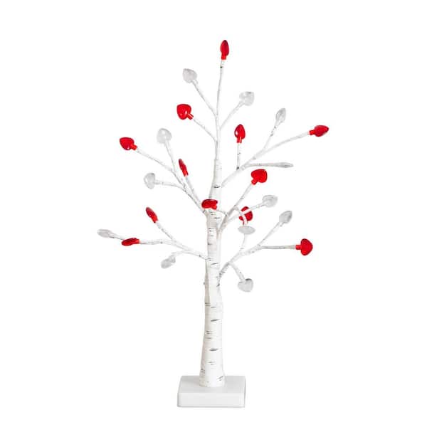 2 ft. Pre-Lit Artificial Valentine's Day Twig Tree with 24 Red & White Heart-Shaped LED Lights