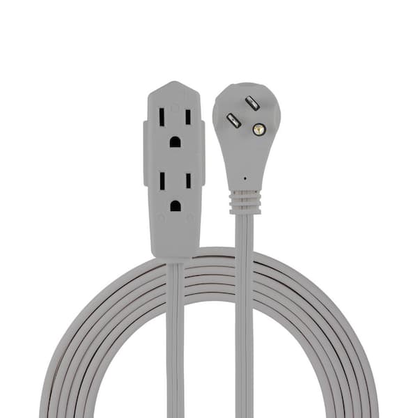 GE 15 ft. 3-Outlet Grounded Office Cord with Right Angle Plug, Gray