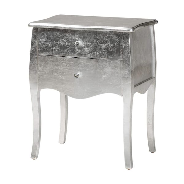 Baxton Studio Patrice 2-Drawer Silver Nightstand 28 in. H x 22.8 in. W x 15.7 in. D
