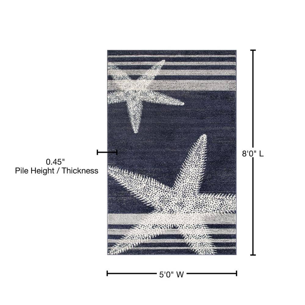 Coastal Charm Blue Stripe Synthetic Area Rug 5' x 8'