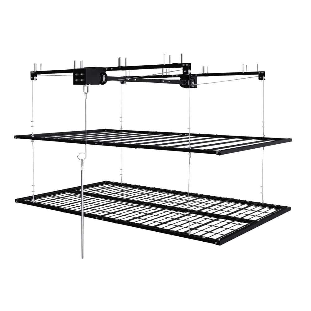 95.98 in. W x 183.7 in. H x 47.24 in. D Black Double-Layer Adjustable Height Overhead Garage Storage with Safety Lock price history on PriceWatchPro
