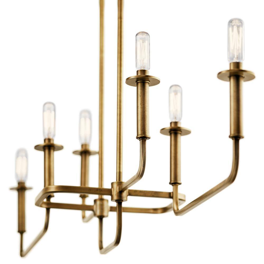 Elegant Brass 6-Candle Linear Chandelier, 11" x 17.5"