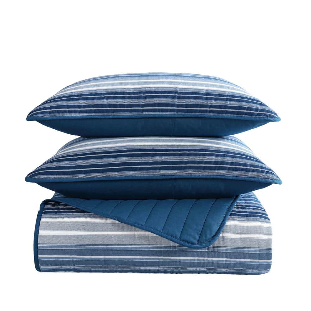 Coveside Blue Striped Cotton Twin Quilt Set