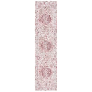 Lilypond Ivory/Rose 2 ft. x 10 ft. Abstract Floral Geometric Medallion Runner Rug