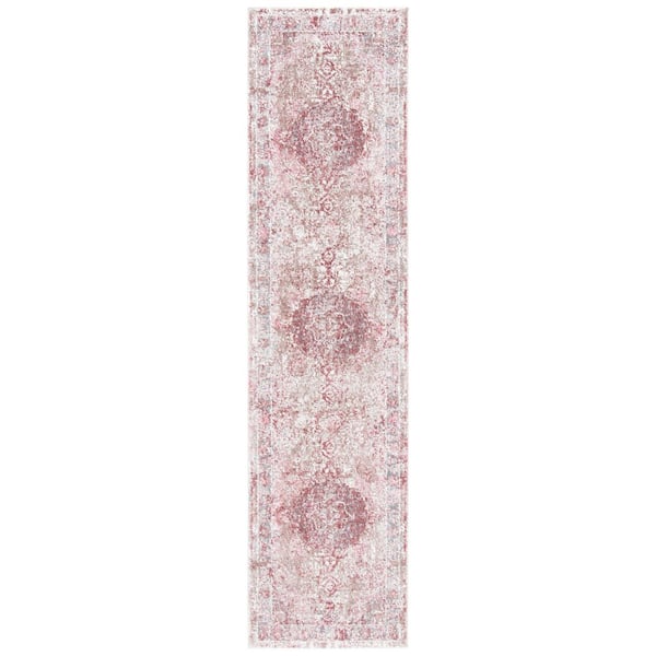 Lilypond 2 ft. x 8 ft. Ivory/Rose Distressed Ornate Runner Rug