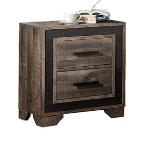 24 in. Brown and Black 2-Drawer Wooden Nightstand