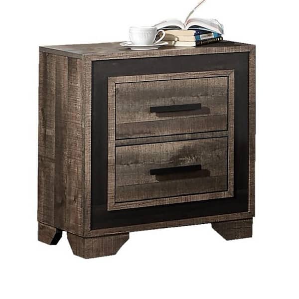 Benjara 24 in. Brown and Black 2-Drawer Wooden Nightstand