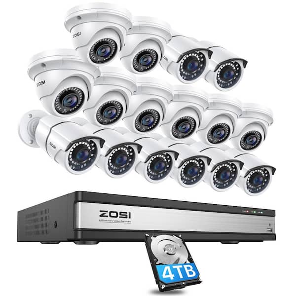 ZOSI 5MP Wired 4K 16-Channel POE 4TB NVR Surveillance System with 16 x Outdoor IP Cameras, 120 ft. Night Vision