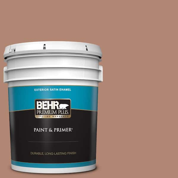 BEHR PREMIUM PLUS 5 gal. #220F-5 Light Mocha Satin Enamel Exterior Paint & Primer