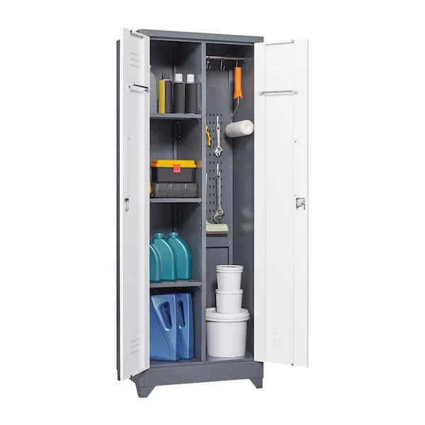 23 in. W x 15.75 in. D x 65 in. H White Metal Outdoor Storage Cabinet ...