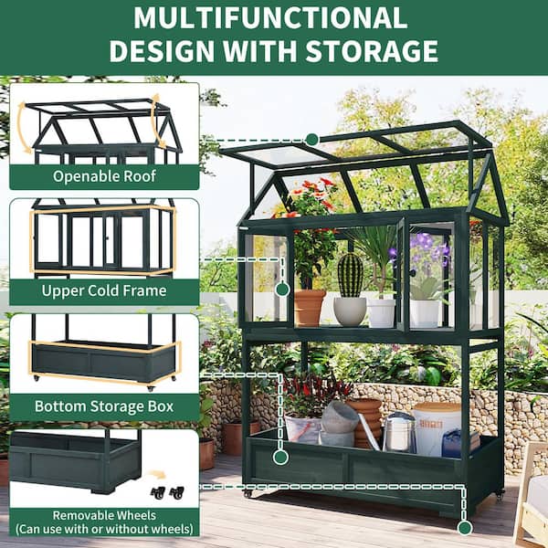 Forest Green 24 in. D x 47 in. W x 69 in. H Garden Wood Portable