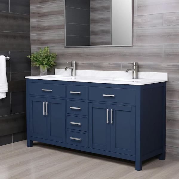 Beckett 66 in. W x 22 in. D x 35 in. H Double Sink Bathroom Vanity in Dark Blue with White Cultured Marble Top