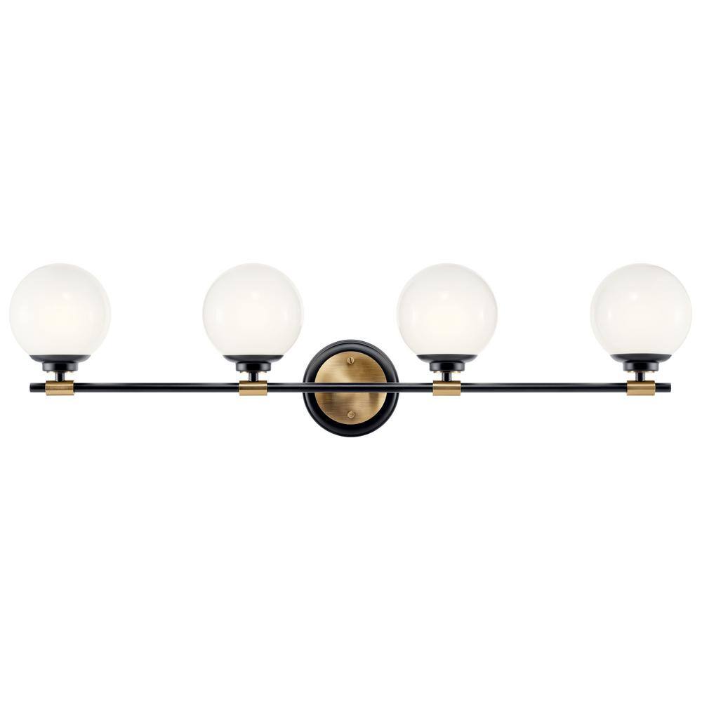 Benno 34" Black and Bronze 4-Light Vanity with Opal Glass