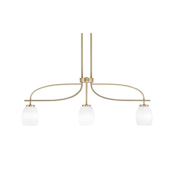 Unbranded Olympia 13.75 in. 3-Light Chandelier New Age Brass White Linen Glass Shade