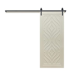 30 in. x 84 in. Zaftig Sway Off White Wood Sliding Barn Door with Hardware Kit in Black