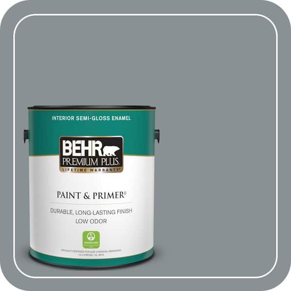 BEHR PREMIUM PLUS 1 gal. #MQ5-29 Gotham Gray Semi-Gloss Enamel Low Odor Interior Paint & Primer