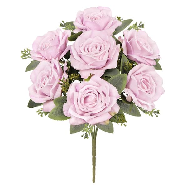 LIVING LUXURY 17 in. Deluxe Pink Lavender Artificial Elegant Rose Flower Stem Bush Bouquet (Set of 2)