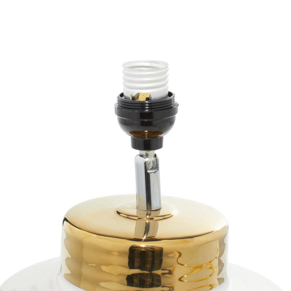 Gold Trim White Ceramic Cylindrical Nightstand Lamp