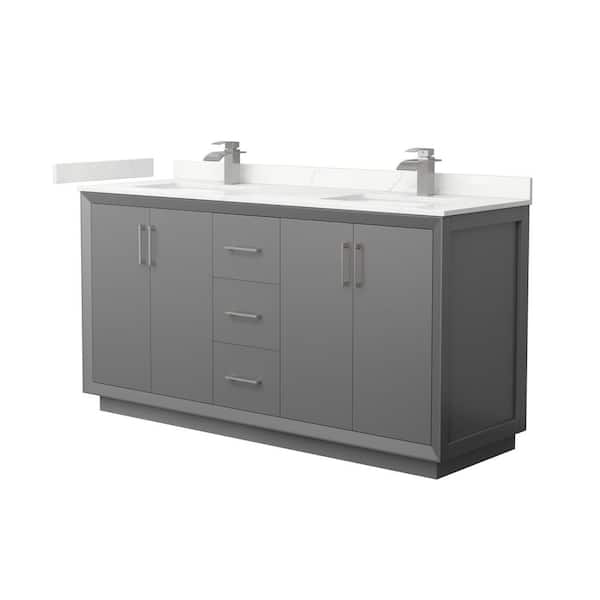 Wyndham Collection Strada 66 in. W x 22 in. D x 35 in. H Double Bath Vanity in Dark Gray with Giotto Quartz Top