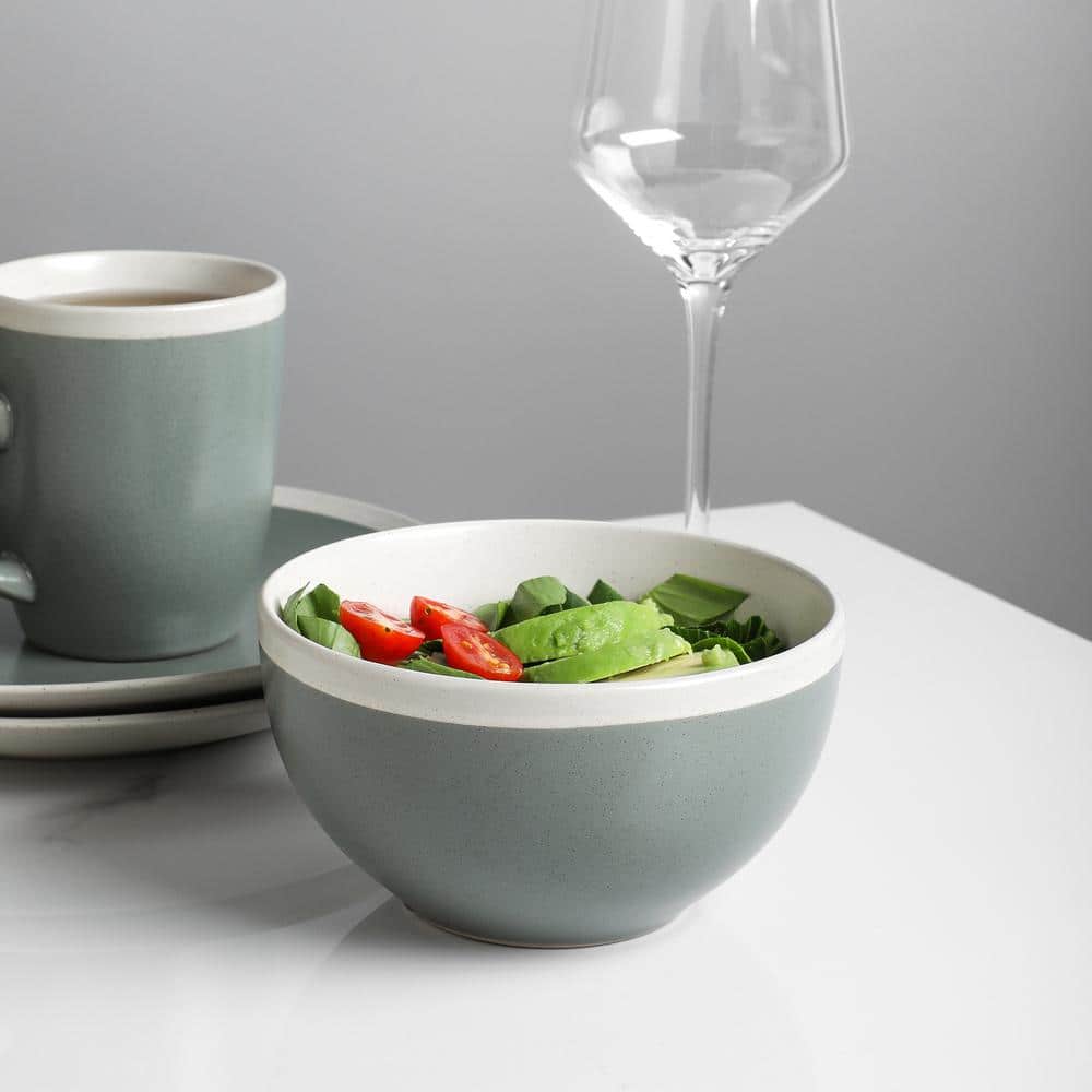 Green and Cream Ceramic 16-Piece Dinnerware Set with Edge Embellishment
