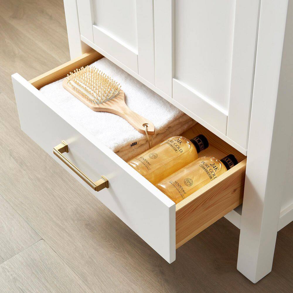 Shannon White Oak Single Sink Vanity with Stone Top and Mirror