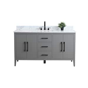 60 in. W x 22 in. D x 34 in. H Single Sink Bathroom Vanity Cabinet in Cashmere Gray with Engineered Marble Top in White