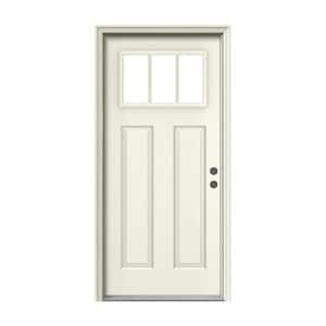 36 in. x 80 in. 3 Lite Craftsman Primed Steel Prehung Left-Hand Inswing Front Door w/Brickmould