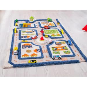 Traffic Blue 3D 3 ft. x 5 ft. 3D Soft and Cozy Non-Toxic Polypropylene Play Area Rug for Kids Bedroom or Playroom