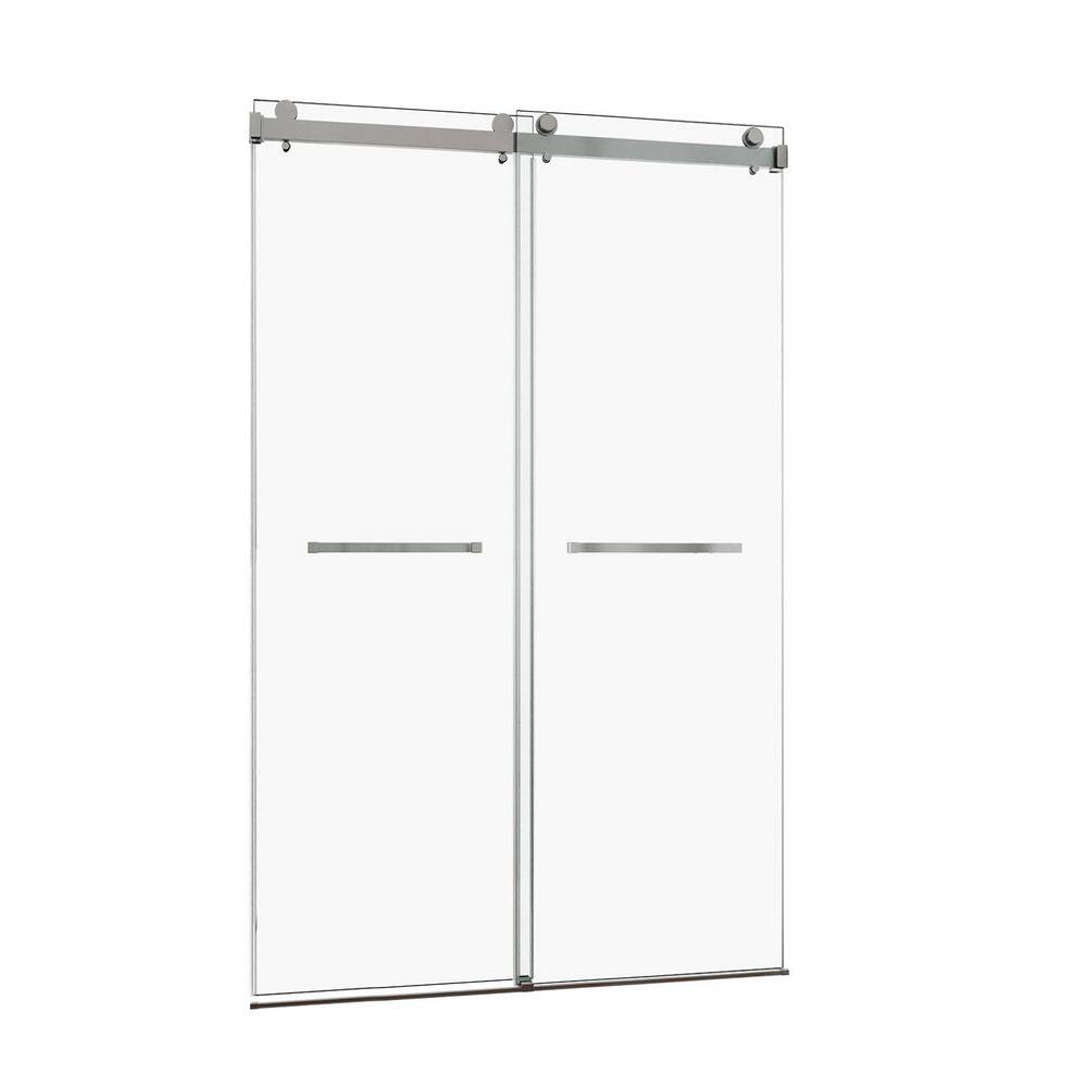 54 in. W x 76 in. H Double Sliding Frameless Shower Door in Brushed Nickel Finish with Tempered Glass price history on PriceWatchPro