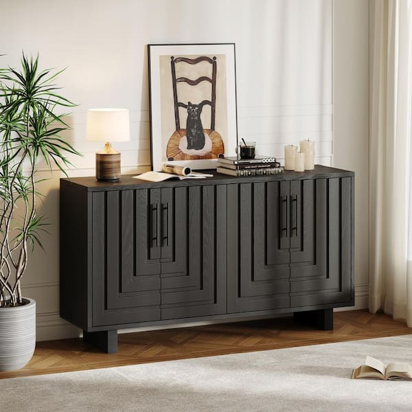 Averin Modern Black 32.5 in. MDF Sideboard Accent Storage Cabinet with Shelves, Metal Handles