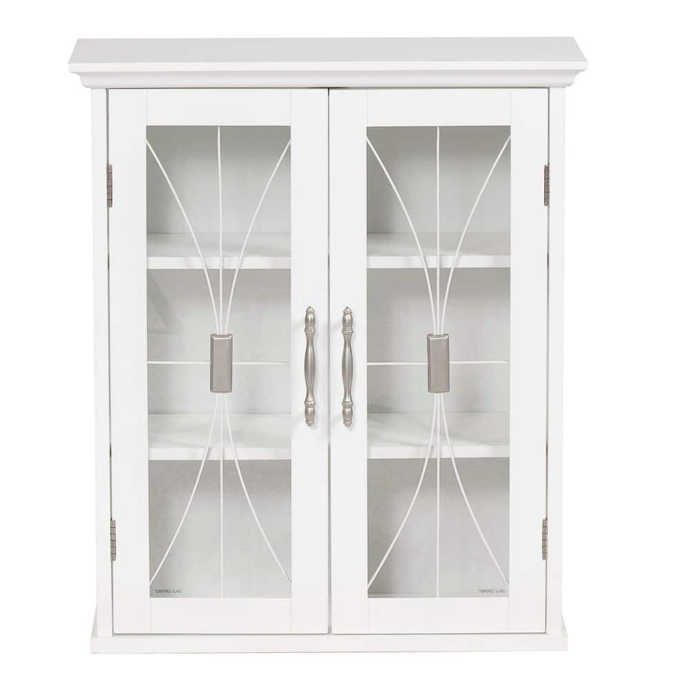White Engineered Wood Wall Cabinet with Tempered Glass Doors