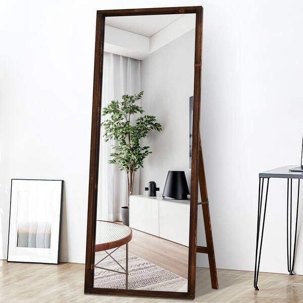PexFix Retro 65 in. x 22 in. Distessed Brown Wood Frame Floor Mirror Full Length Standing for Farmhouse