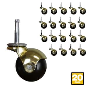 2 in. Black Rubber and Brass Hooded Ball Swivel Stem Caster with 80 lb. Load Rating (20-Pack)