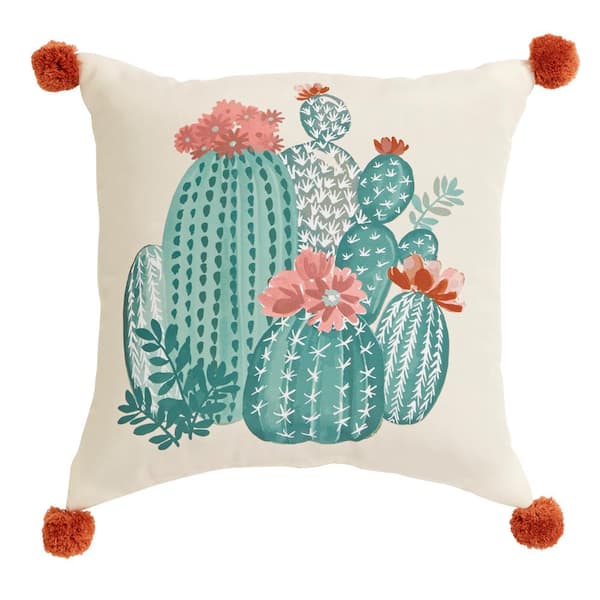 Hampton Bay Flowering Cactus Outdoor Throw Pillow