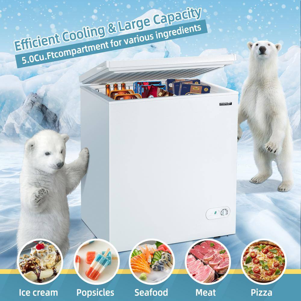 Compact White 5.2 Cu.ft Chest Freezer with 3 Baskets