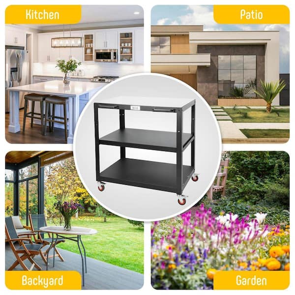 Primehome 36 in. Outdoor Pizza Oven Table with Wheels-3-Tier