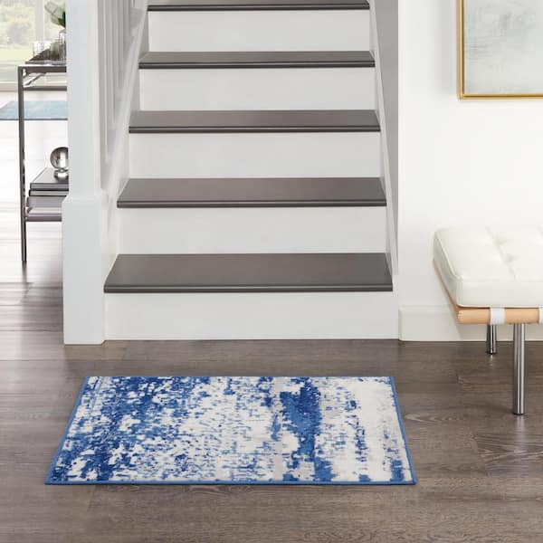 Whimsicle Ivory Navy doormat 2 ft. x 3 ft. Abstract Kitchen Area Rug