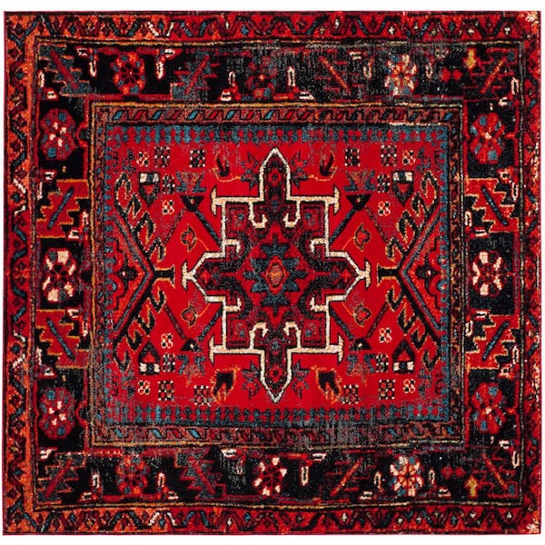 Vintage Hamadan Red/Multi 10 ft. x 10 ft. Floral Border Square Area Rug