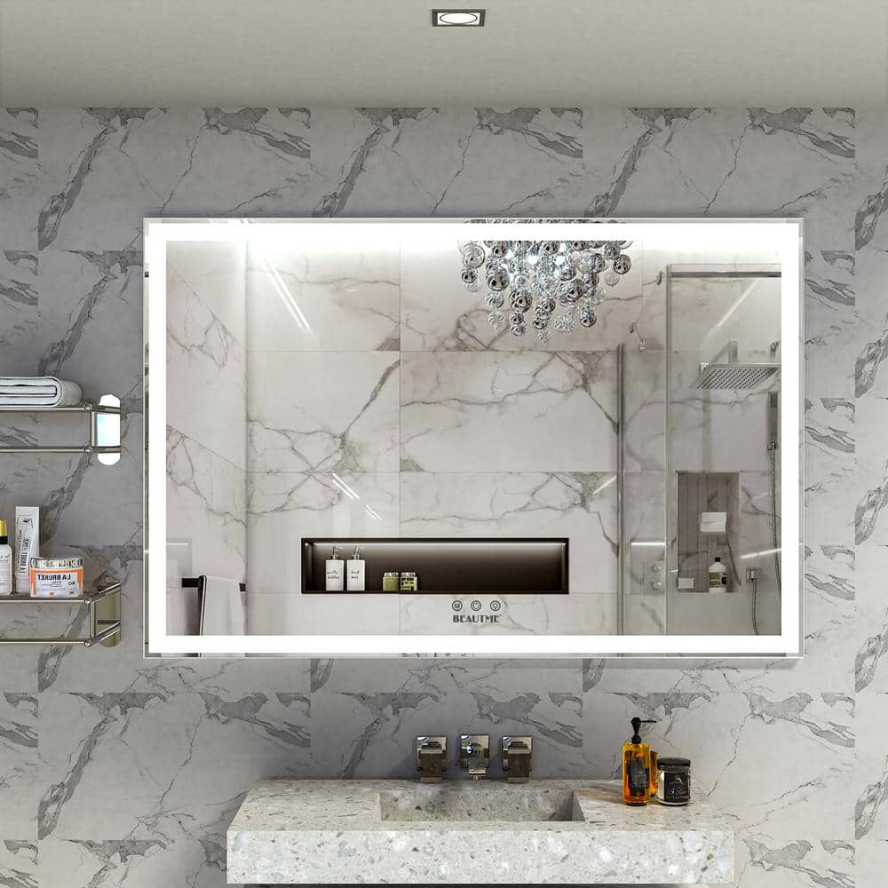 60x40 Inch Silver Aluminum LED Bathroom Vanity Mirror