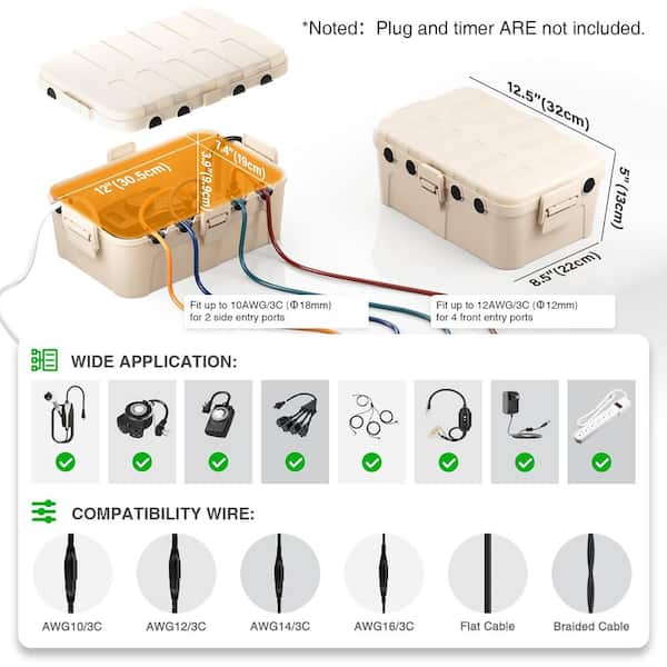 Ahfiwaso 12.5 in. L x 8.5 in. W x 5 in. H IP54 Waterproof