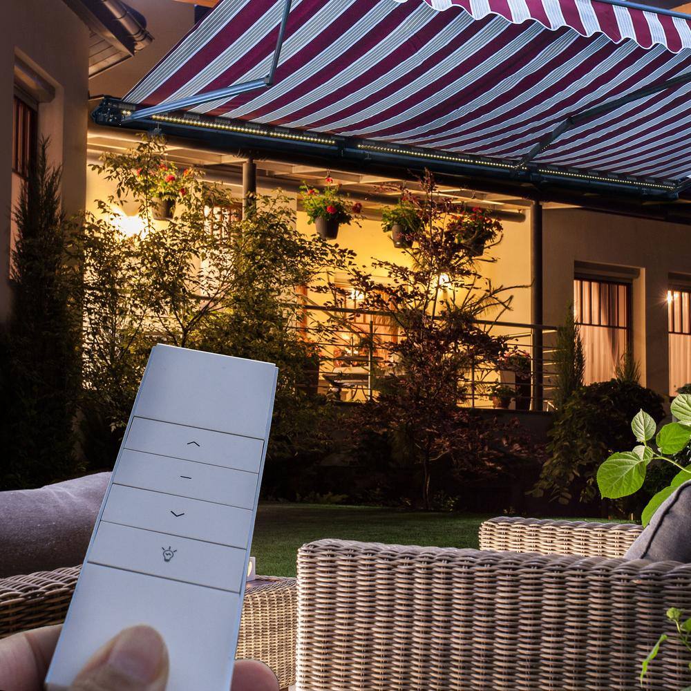 Grey and White Motorized LED Retractable Patio Awning