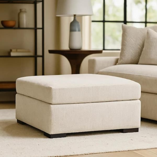 Akon Ivory and Black Polyester Square Accent Oversized Ottoman