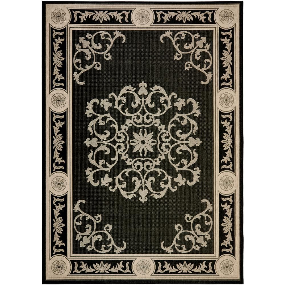 Handmade Black and Sand Rectangular Synthetic Rug, 5' x 7'