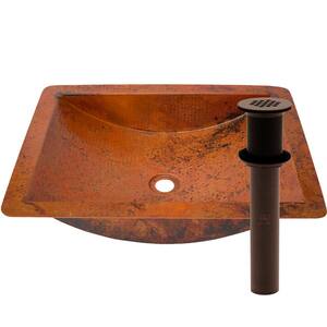 Merida Copper Bathroom Sink in Natural Finish and Oil Rubbed Bronze Strainer Drain, Undermount/Drop-in