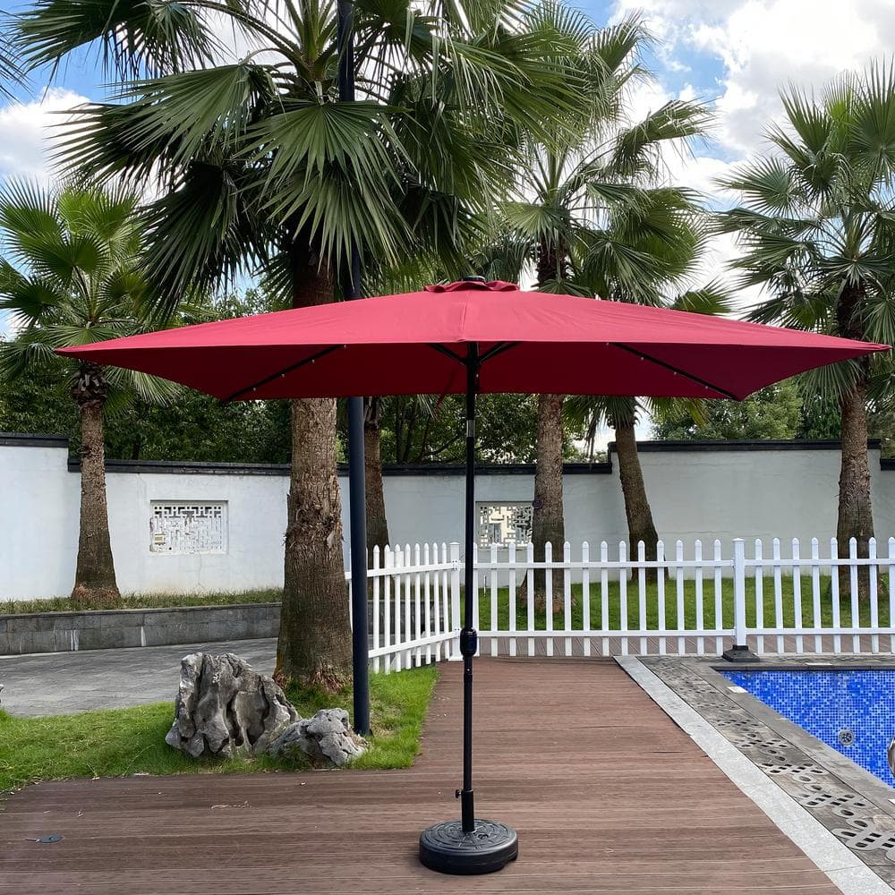 10 ft. x 6.5 ft. Market Patio Umbrella in Burgundy with Crank Weather Resis