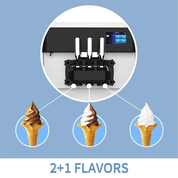 JEREMY CASS 2200W Commercial Soft Ice Cream Machine 3 Flavors 5.3 to 7.4 Gal. H Pre Cooling Silver ZJSBLICM825T The Home Depot